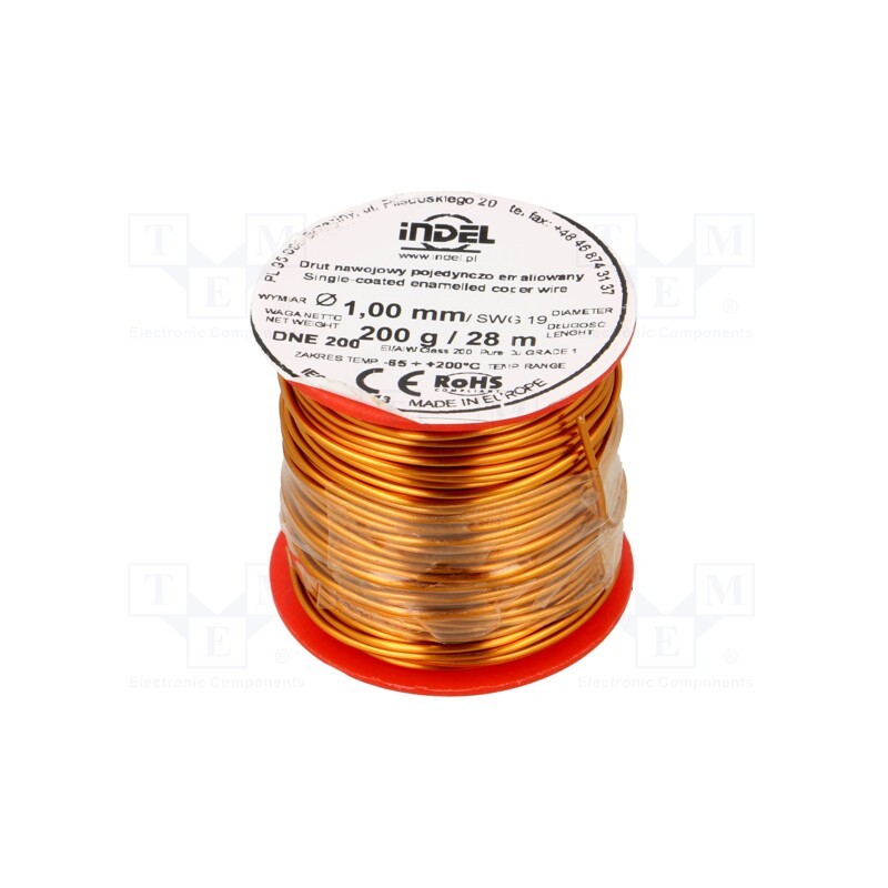 1 rol x INDEL - DNE1,00-200G - Coil wire, single coated enamelled, 1mm, 0.2kg, -65÷200°C