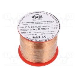 1 rol x INDEL - DNE0,20-200G - Coil wire, single coated enamelled, 0.2mm, 0.2kg, -65÷155°C