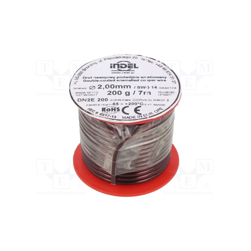 1 rol x INDEL - DN2E2,00-200G - Coil wire, double coated enamelled, 2mm, 0.2kg, -65÷200°C