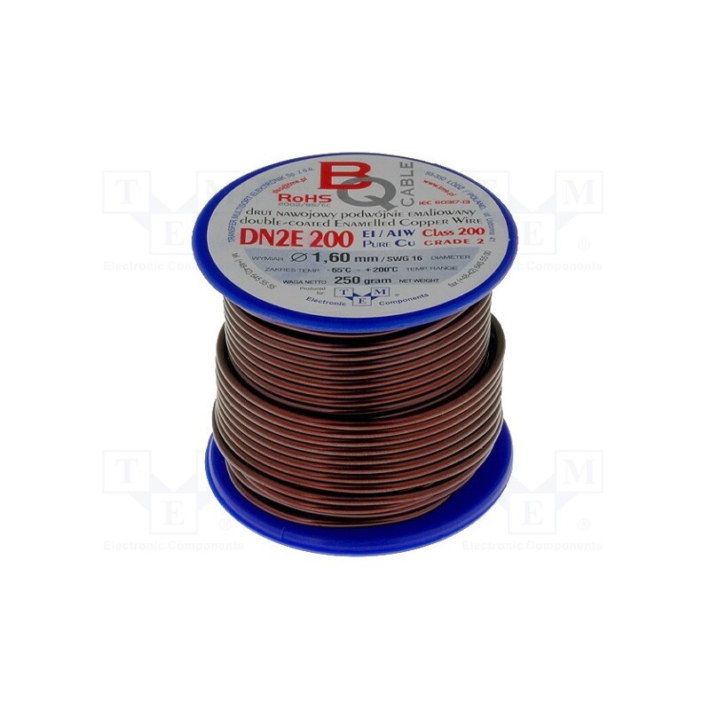 1 rol x BQ CABLE - DN2E1.60/0.25 - Coil wire, double coated enamelled, 1.6mm, 0.25kg, -65÷200°C