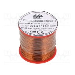 1 rol x INDEL - DN2E0,40-200G - Coil wire, double coated enamelled, 0.4mm, 0.2kg, -65÷200°C