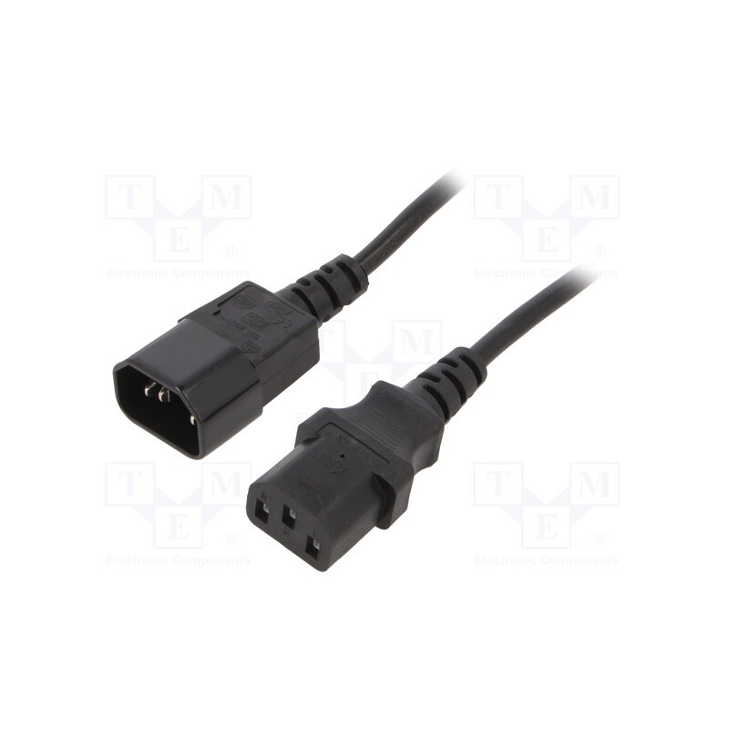 1 pcs x GEMBIRD - PC-189 - Cable, 3x0.5mm2, IEC C13 female,IEC C14 male, PVC, 1.8m, black, 6A