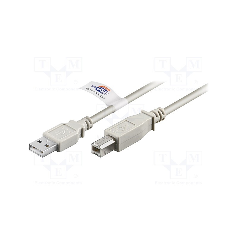 1 pcs x Goobay - 50832 - Cable, USB 2.0, USB A plug,USB B plug, 3m, grey, Core: Cu, 480Mbps