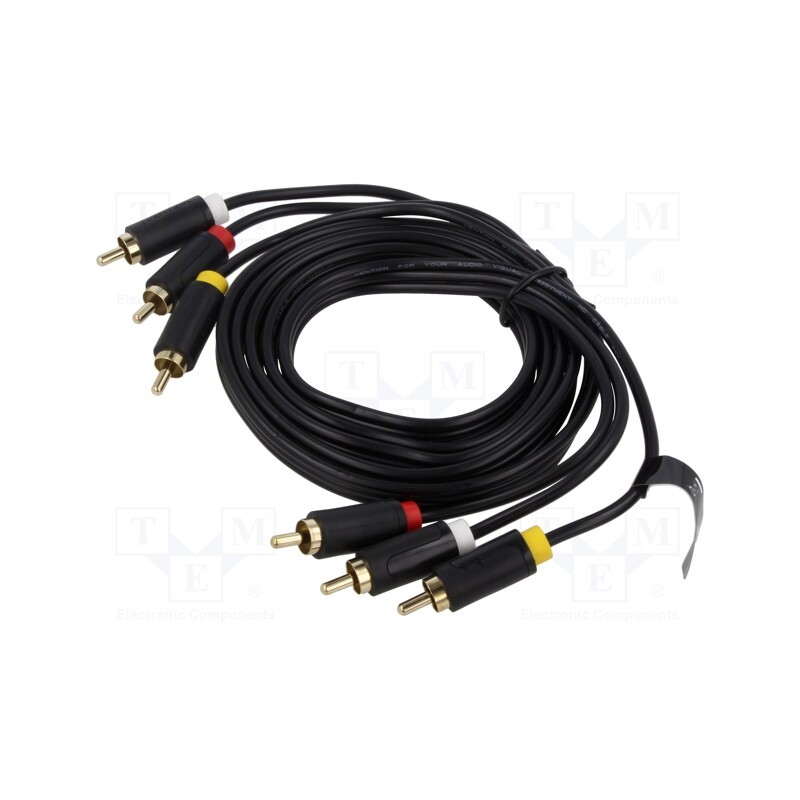 1 pcs x VENTION - BCABH - Cable, RCA plug x3,both sides, 2m, Plating: gold-plated, black