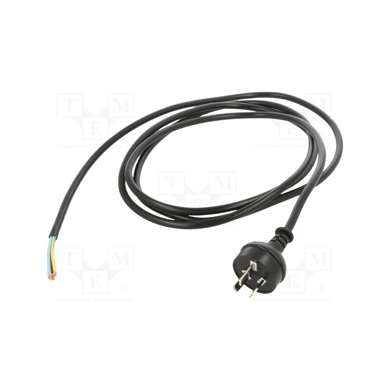 1 pcs x Qualtek Electronics - 373003-A01 - Cable, 3x1mm2, AS 3112 (I) plug,wires, PVC, 2.5m, black, 10A, 250V