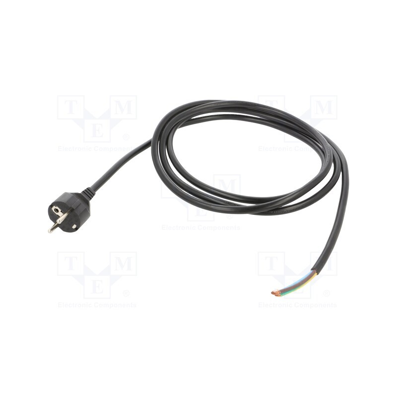 1 pcs x Qualtek Electronics - 363014-D01 - Cable, 3x1.5mm2, CEE 7/7 (E/F) plug,wires, PVC, 2.5m, black, 16A