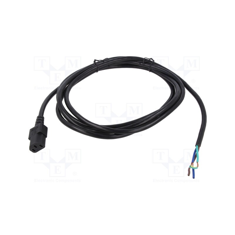 1 pcs x Qualtek Electronics - 315008-01 - Cable, 3x18AWG, IEC C13 female,wires, PVC, 3m, black, 10A, 125V