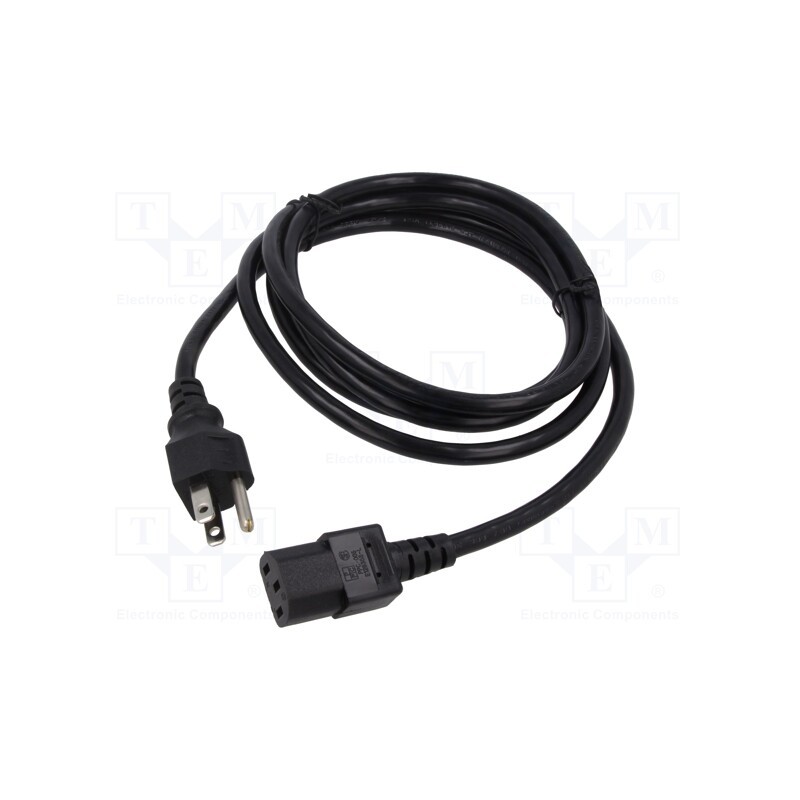 1 pcs x Qualtek Electronics - 312008-01 - Cable, 3x18AWG, NEMA 5-15 (B) plug,wires, PVC, 2.3m, black, 10A