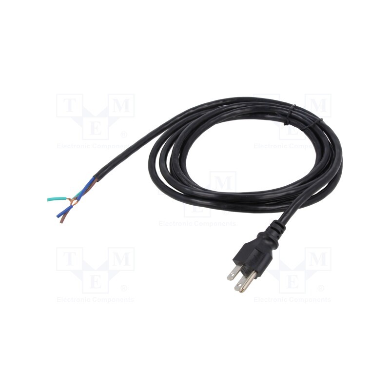 1 pcs x Qualtek Electronics - 311016-01 - Cable, 3x18AWG, NEMA 5-15 (B) plug,wires, PVC, 3m, black, 10A, 125V