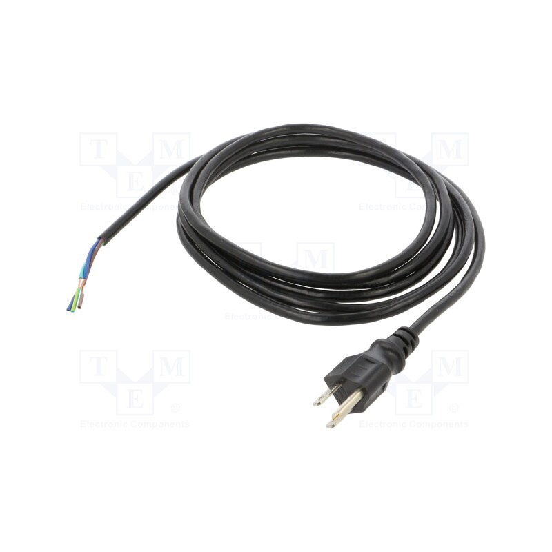 1 pcs x Qualtek Electronics - 311010-01 - Cable, 3x18AWG, NEMA 5-15 (B) plug,wires, PVC, 3m, black, 10A, 125V