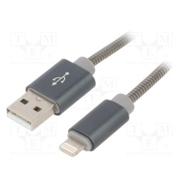 1 pcs x GEMBIRD - CC-USB2S-AMLM-1M-BG - Cable, USB 2.0, Apple Lightning plug,USB A plug, 1m, grey, metal