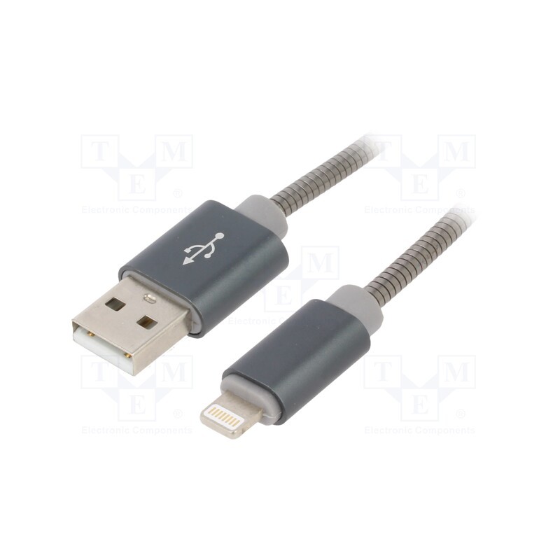 1 pcs x GEMBIRD - CC-USB2S-AMLM-1M-BG - Cable, USB 2.0, Apple Lightning plug,USB A plug, 1m, grey, metal