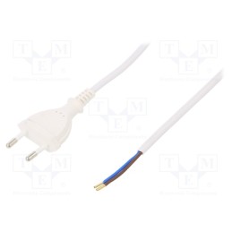 1 pcs x PLASTROL - W-97149 - Cable, 2x0.75mm2, CEE 7/16 (C) plug,wires, PVC, 5m, white, 2.5A