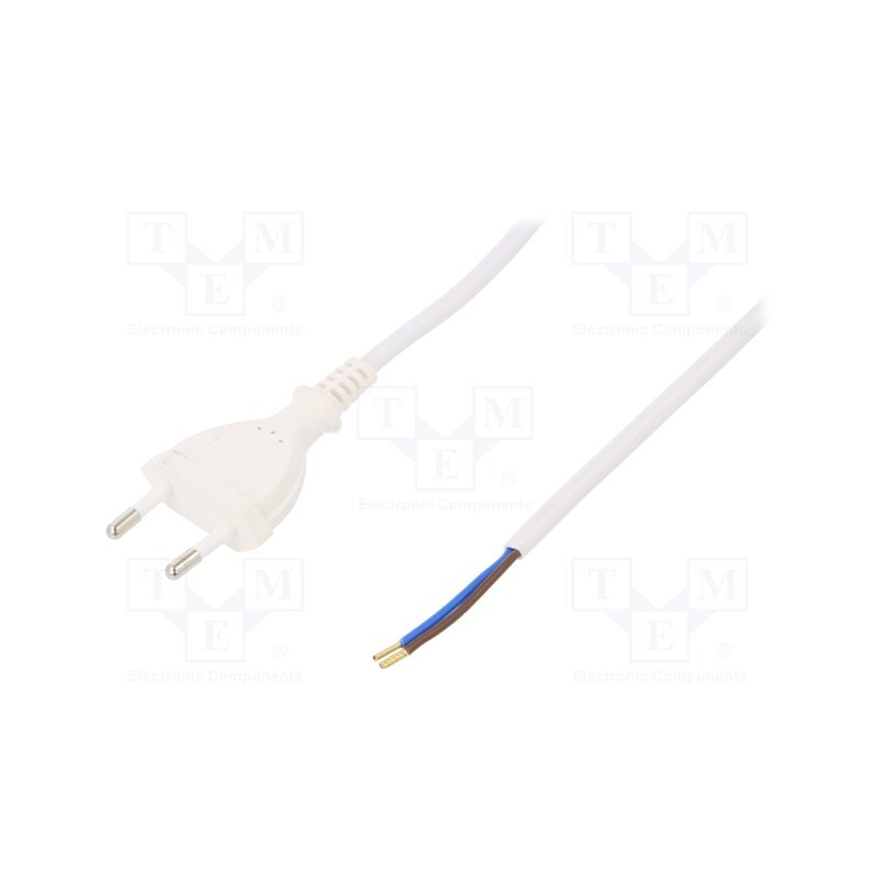1 pcs x PLASTROL - W-97149 - Cable, 2x0.75mm2, CEE 7/16 (C) plug,wires, PVC, 5m, white, 2.5A