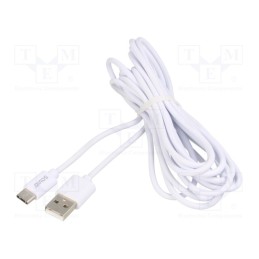 1 pcs x SAVIO - SAVKABELCL-168 - Cable, USB 2.0, USB A plug,USB C plug, 3m, white, 480Mbps, 2A