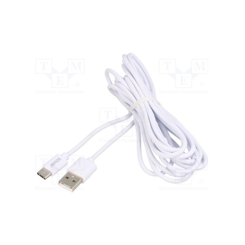 1 pcs x SAVIO - SAVKABELCL-168 - Cable, USB 2.0, USB A plug,USB C plug, 3m, white, 480Mbps, 2A