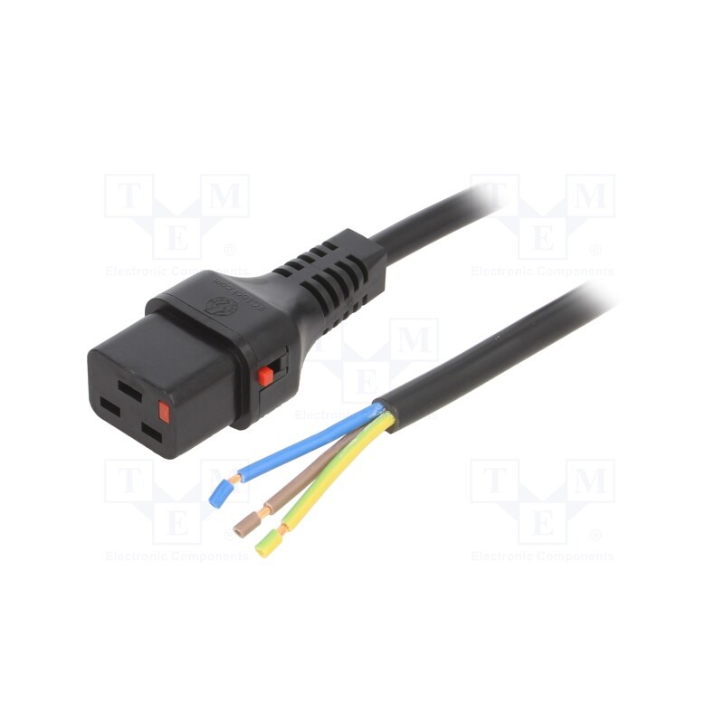 1 pcs x IEC LOCK - IEC-PC1173 - Cable, IEC C19 female,wires, PVC, 1m, with IEC LOCK locking, 10A