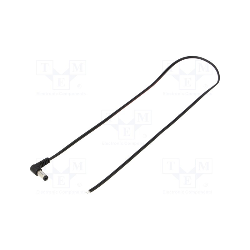 1 pcs x WEST POL - A21-TT-T035-050BK - Cable, 2x0.35mm2, wires,DC 5,5/2,1 plug, angled, black, 0.5m