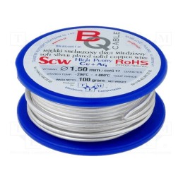 1 rol x BQ CABLE - SCW-1.50/100 - Silver plated copper wires, 1.5mm, 100g, Cu,silver plated, 6m