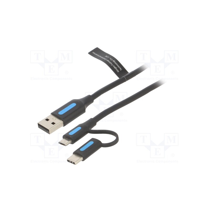 1 pcs x VENTION - CQDBC - Cable, USB 2.0, USB A plug,USB B micro plug,USB C plug, 0.25m