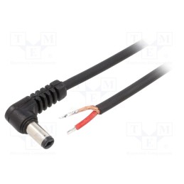 1 pcs x WEST POL - A21-TT-C100-050BK - Cable, 1x1mm2, wires,DC 5,5/2,1 plug, angled, black, 0.5m