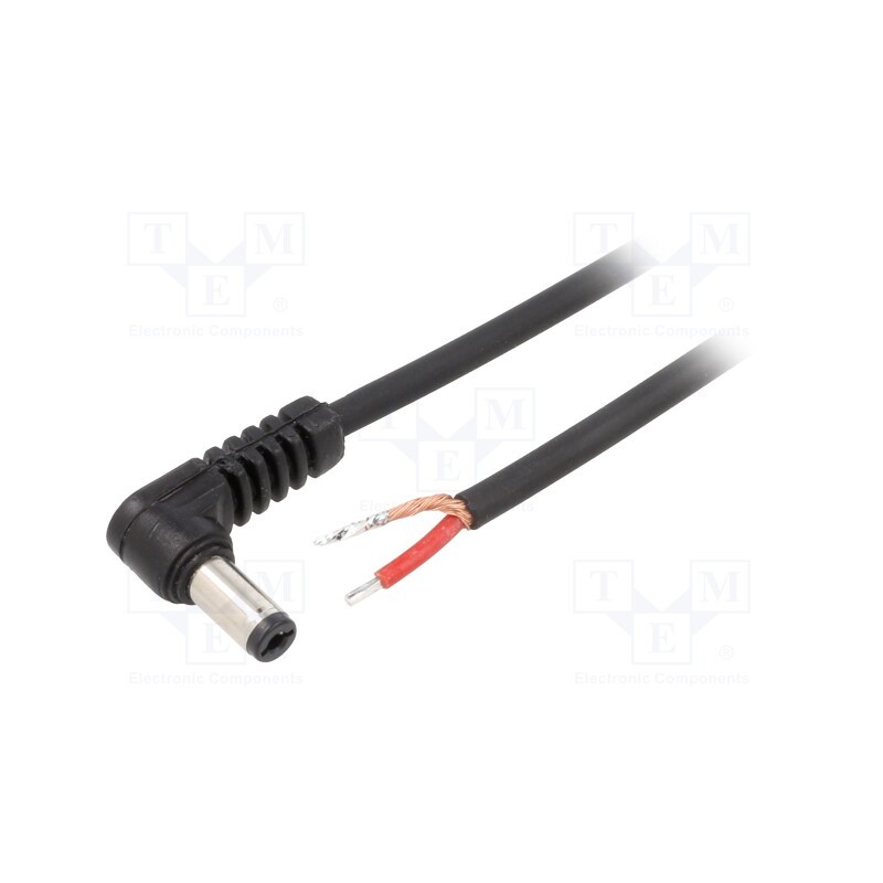 1 pcs x WEST POL - A21-TT-C100-050BK - Cable, 1x1mm2, wires,DC 5,5/2,1 plug, angled, black, 0.5m