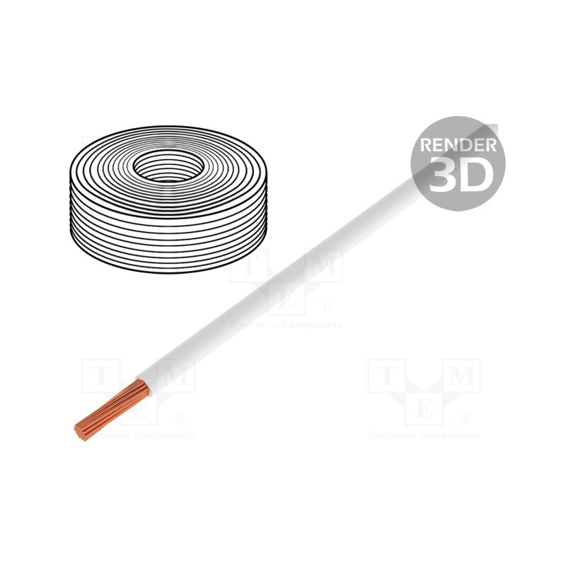 1 rol x DONAU ELEKTRONIK - 125-055 - Wire, stranded, Cu, 0.25mm2, PVC, white, 100V, 50m, Class: 5