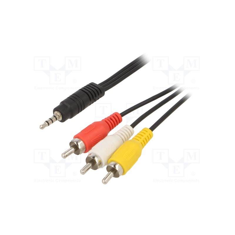 1 pcs x GEMBIRD - CCA-4P2R-2M - Cable, Jack 3,5mm 4pin plug,RCA plug x3, 2m, black