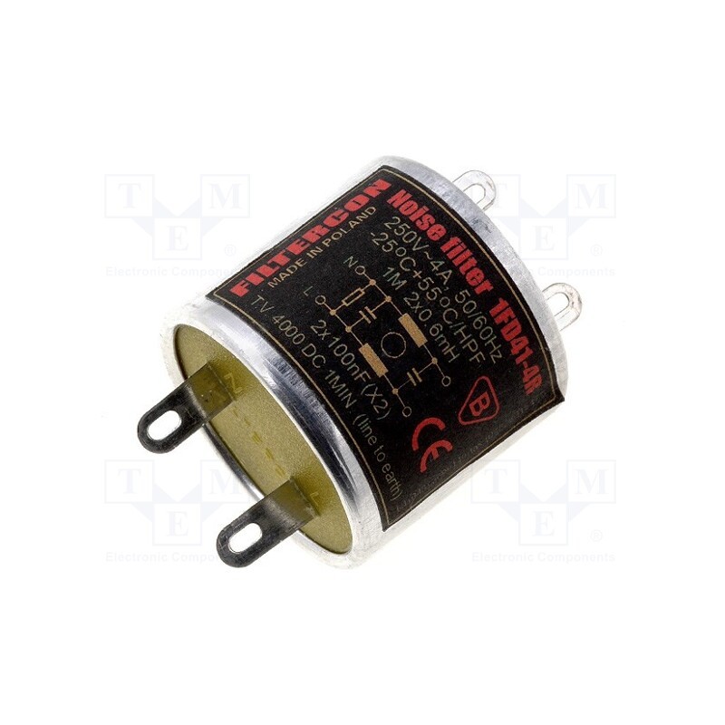 1 pcs x FILTERCON - 1FD41-4R - Filter: anti-interference, mains, 100nF, 0.5mH, Ioper.max: 4A, 250V
