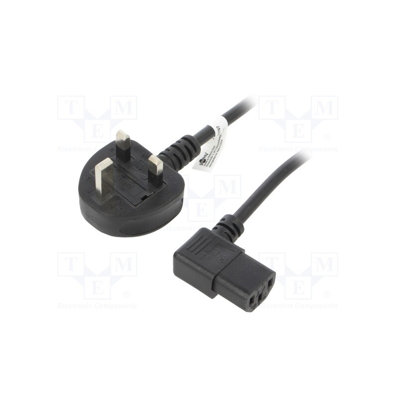 1 pcs x Goobay - 45767 - Cable, BS 1363 (G) plug,IEC C13 female 90°, PVC, 2m, black, 10A