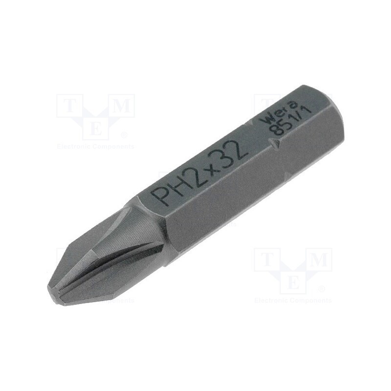 1 pcs x WERA - 5056515001 - Screwdriver bit, Phillips, PH2, Overall len: 32mm