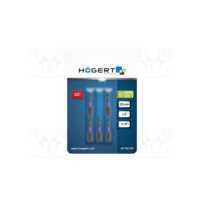 1 pcg x Hu00d6GERT TECHNIK - HT1S147 - Screwdriver bit, hex key, HEX 5mm, Overall len: 25mm, 5pcs.