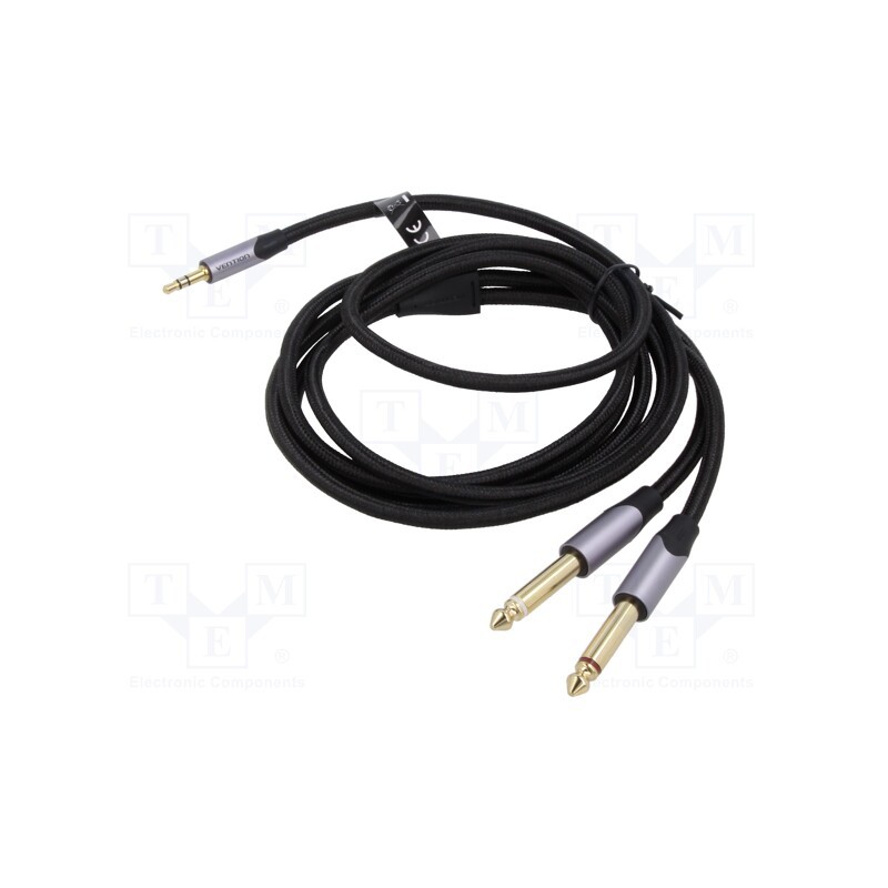 1 pcs x VENTION - BARHH - Cable, Jack 3,5mm 4pin plug,Jack 6,3mm plug x2, 2m, black, PVC