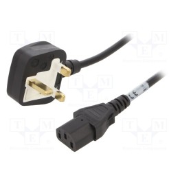 1 pcs x SCHURTER - 6043.0114 - Cable, 3x0.75mm2, BS 1363 (G) plug,IEC C13 female, PVC, 2m, black