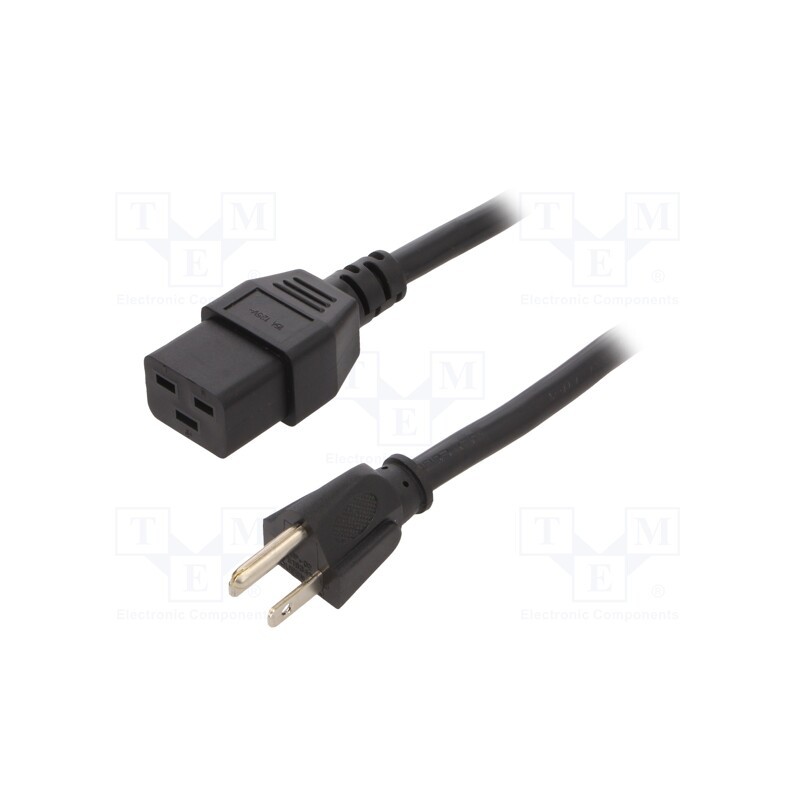 1 pcs x SCHURTER - 6009.5195 - Cable, 3x14AWG, IEC C19 female,NEMA 5-15 (B) plug, PVC, 2.5m