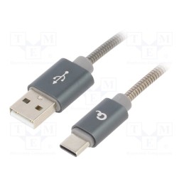 1 pcs x GEMBIRD - CC-USB2S-AMCM-1M-BG - Cable, USB 2.0, USB A plug,USB C plug, 1m, grey, 480Mbps, textile