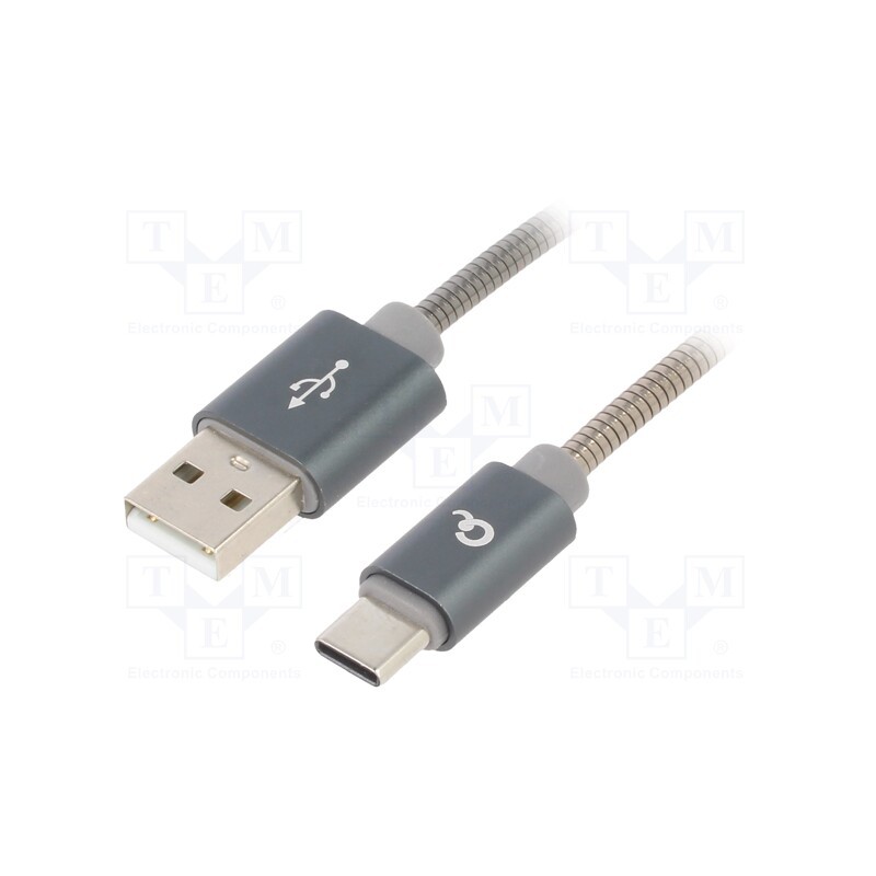 1 pcs x GEMBIRD - CC-USB2S-AMCM-1M-BG - Cable, USB 2.0, USB A plug,USB C plug, 1m, grey, 480Mbps, textile
