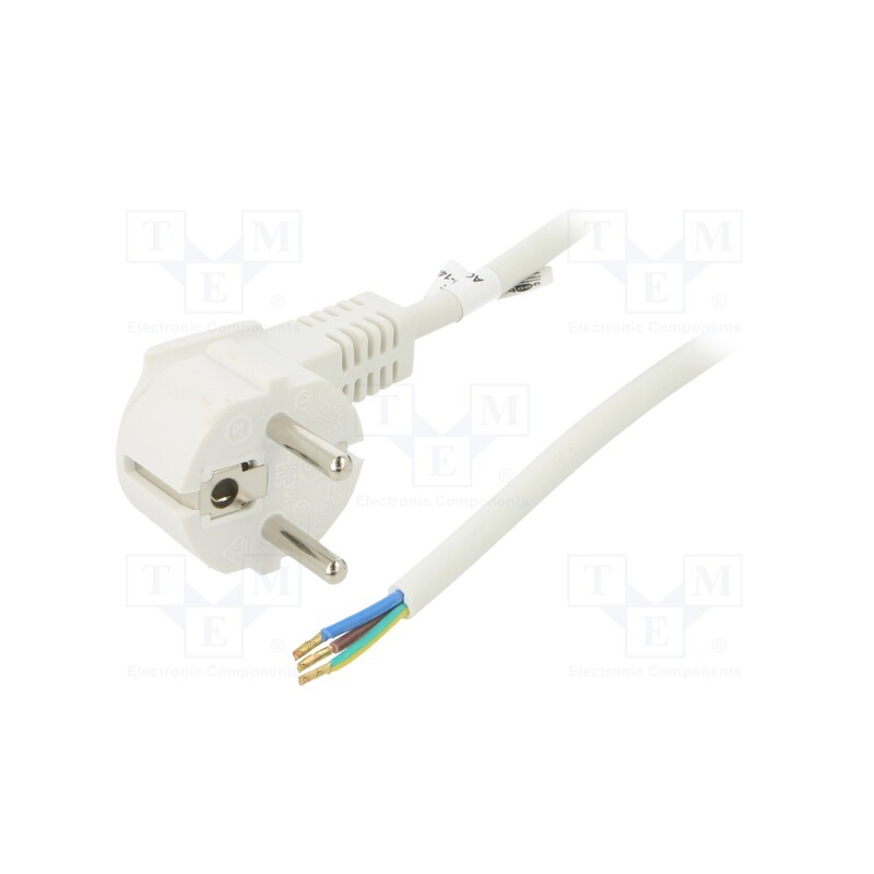 1 pcs x Goobay - 93311 - Cable, CEE 7/7 (E/F) plug angled,wires, PVC, 2m, white, 10A, 250V