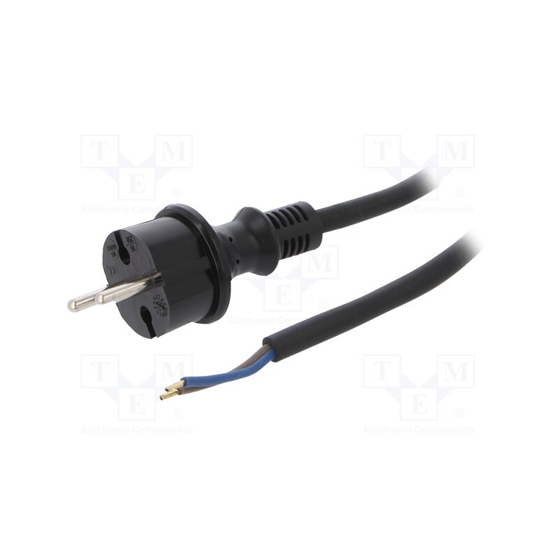 1 pcs x PLASTROL - W-97198 - Cable, 2x1.5mm2, CEE 7/17 (C) plug,wires, rubber, 3m, black, 16A