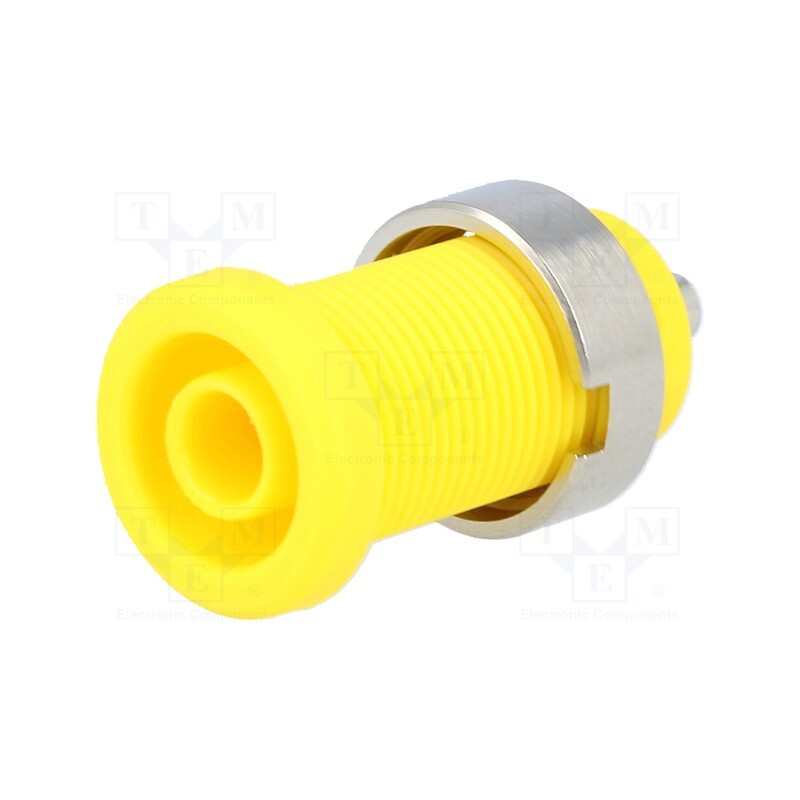 1 pcs x ELECTRO-PJP - 3270-I-GE - Socket, 4mm banana, 25A, Cutout: Ø12mm, yellow, nickel plated, 5mΩ