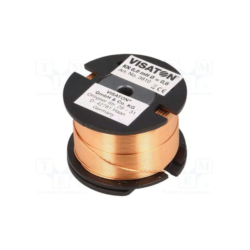 1 pcs x VISATON - 3810 - Inductor: coil, 6.8mH, 2.6Ω, Ø: 44mm, H: 30mm, Øcore: 0.6mm