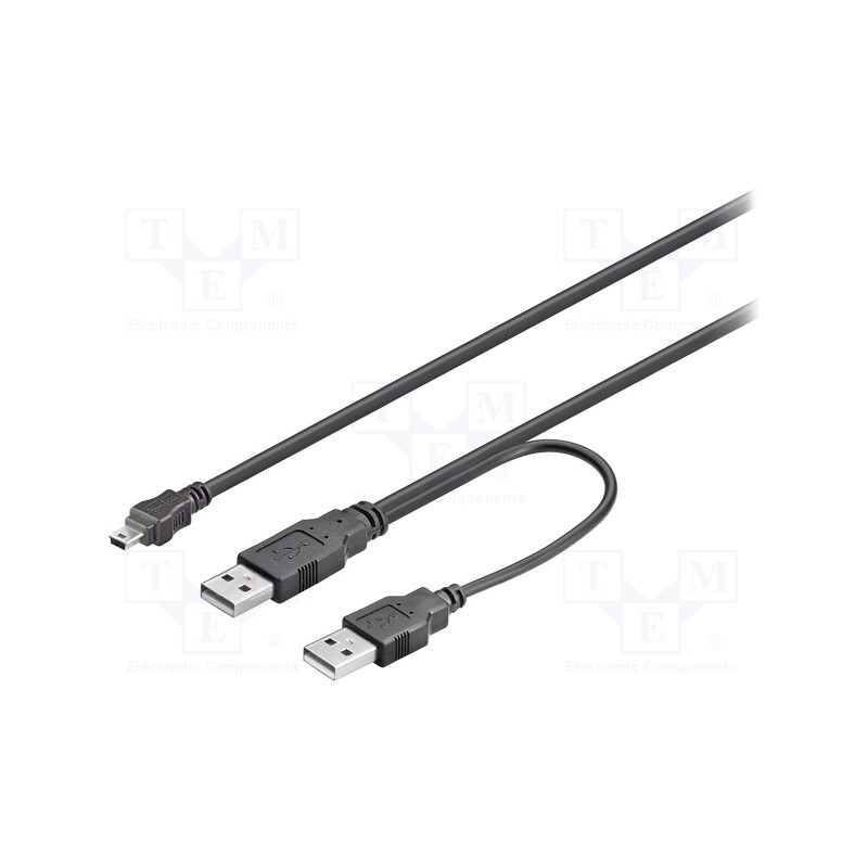 1 pcs x Goobay - 93587 - Cable, USB 2.0, USB A plug x2,USB B mini plug, 600mm, black, PVC