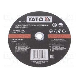 1 pcs x YATO - YT-6107 - Cutting wheel, Ø: 230mm, Øhole: 22mm, Disc thick: 2mm, 6500rpm