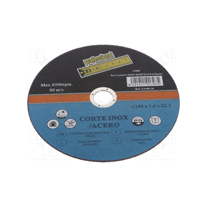 1 pcs x MEDID - CI18016 - Cutting wheel, Ø: 180mm, Øhole: 22mm, Disc thick: 1.6mm