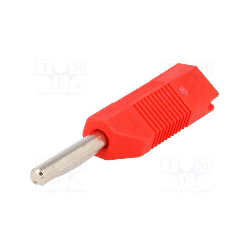 1 pcs x DELTRON - 553-0500 - Plug, 4mm banana, 16A, 50VDC, red, for cable, 2.5mm2, nickel plated