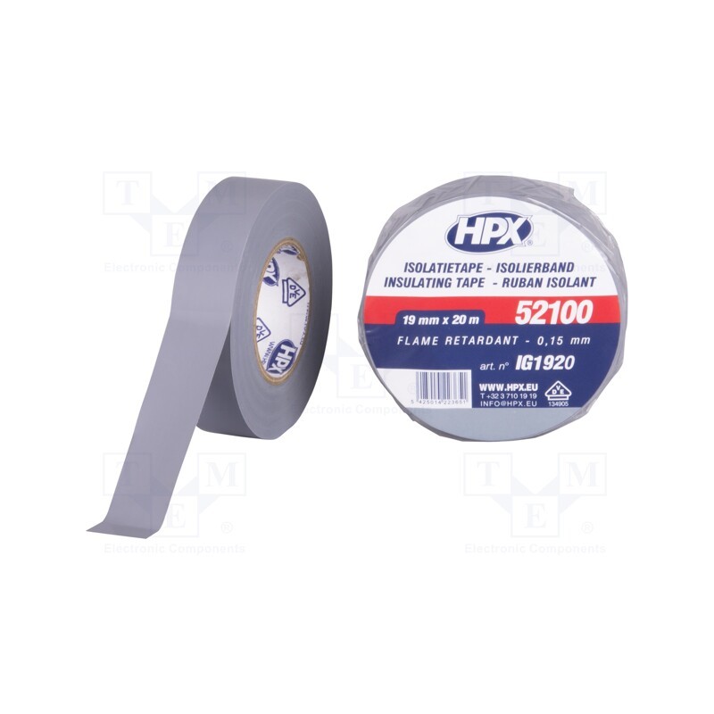 5 rol x HPX - IG1920 - Tape: electrical insulating, W: 19mm, L: 20m, Thk: 0.15mm, grey, 125%