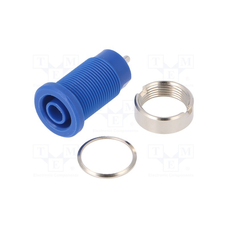 1 pcs x SCHu00dcTZINGER - SEB 8632 NI / BL - Socket, 4mm banana, 24A, blue, nickel plated, on panel,screw, 34mm