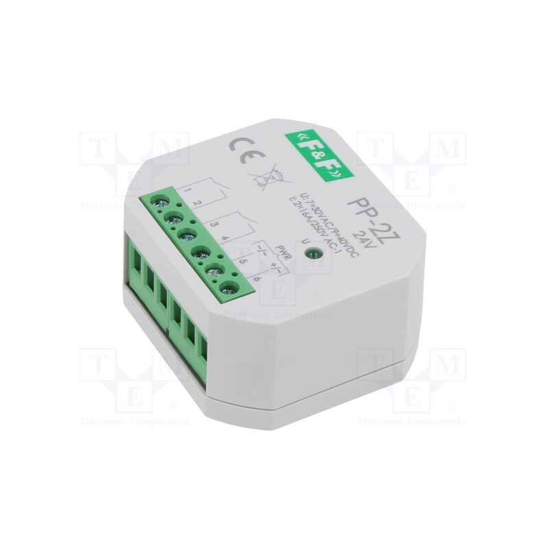 1 pcs x F&F - PP-2Z-24V - Relay: installation, in mounting box, 7÷30VAC, 9÷40VDC, NO x2