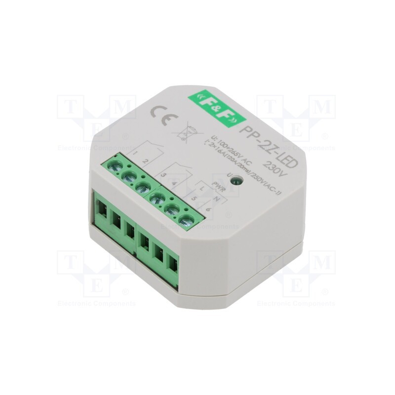 1 pcs x F&F - PP-2Z-LED-230V - Relay: installation, in mounting box, 100÷265VAC, NO x2, IP20, 16A