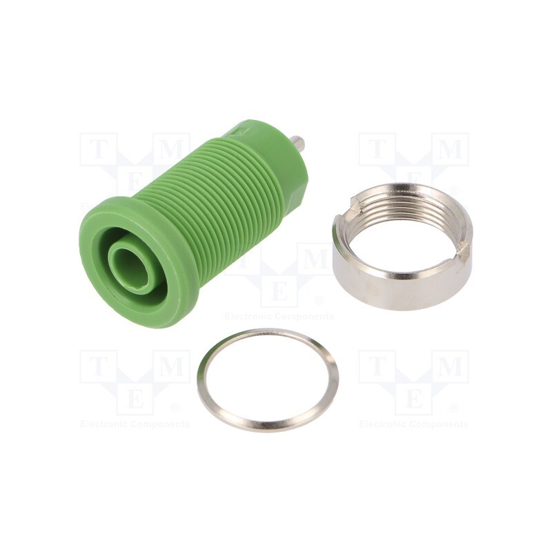 1 pcs x SCHu00dcTZINGER - SEB 8632 NI / GN - Socket, 4mm banana, 24A, green, nickel plated, on panel,screw